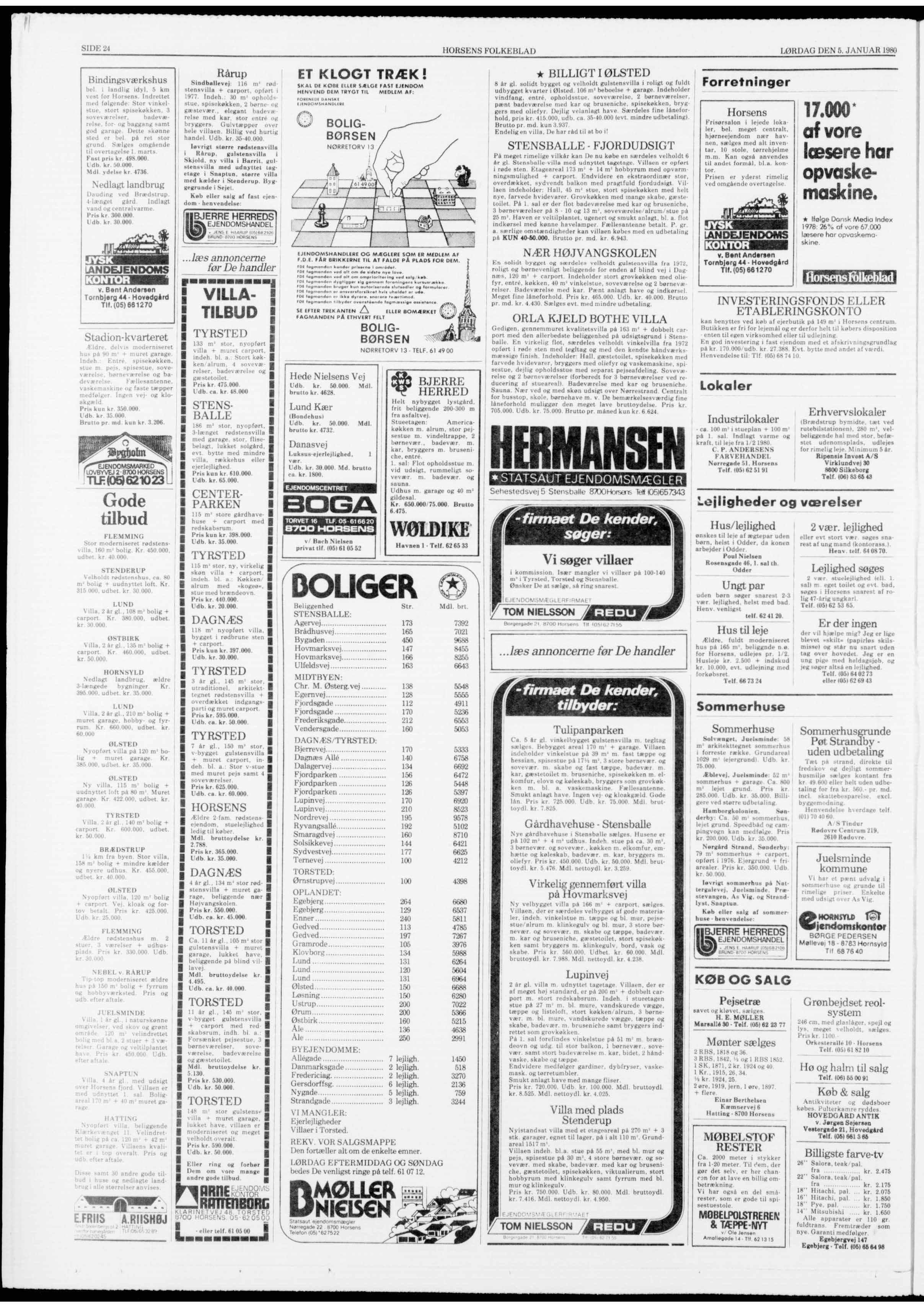 Annonce i Horsens Folkeblad for Peders firma Bolig Børsen d. 05-01-1980.