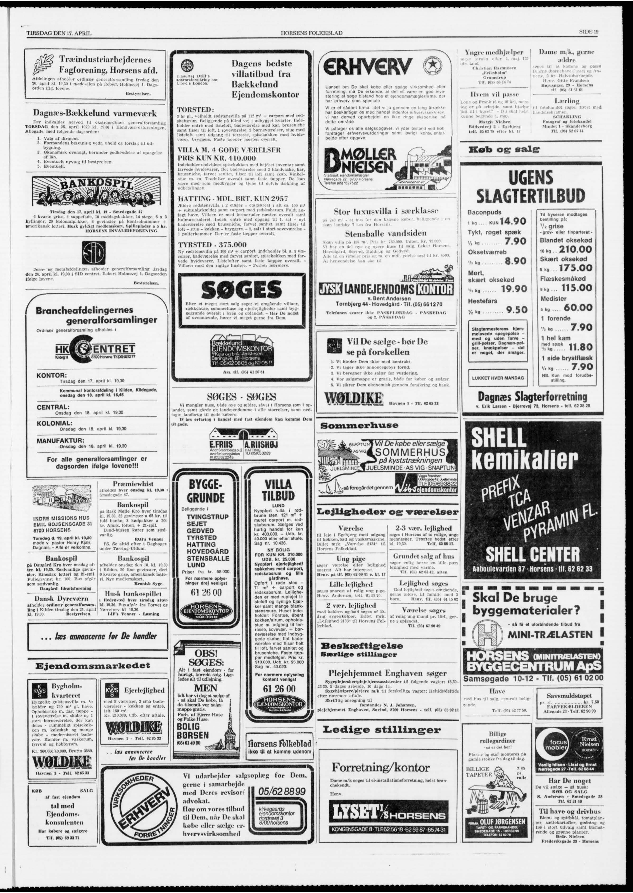 Annonce for Peders firma Bolig Børsen i Horsens Folkeblad d. 17-04-1979.