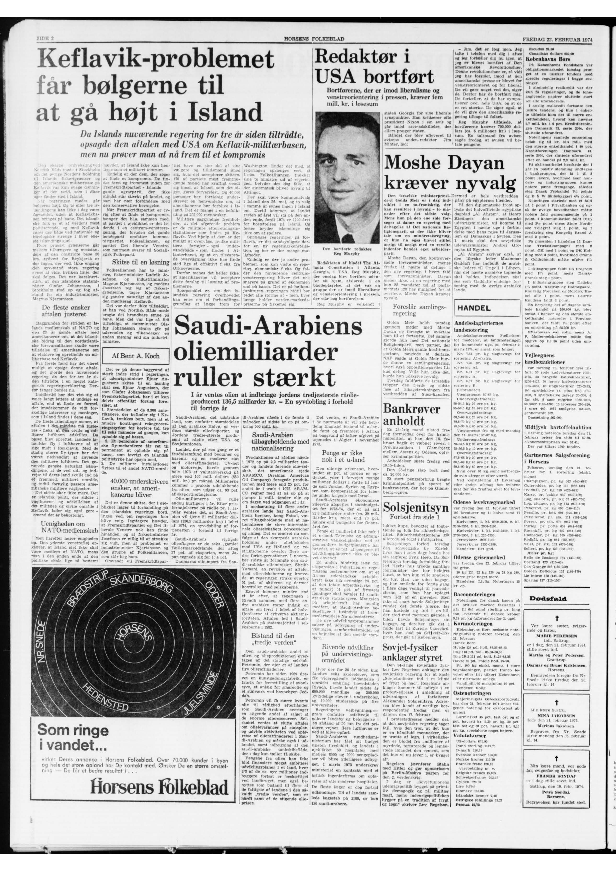 Frands Sondaj dødsannonce i Horsens Folkeblad d. 02-02-1974.