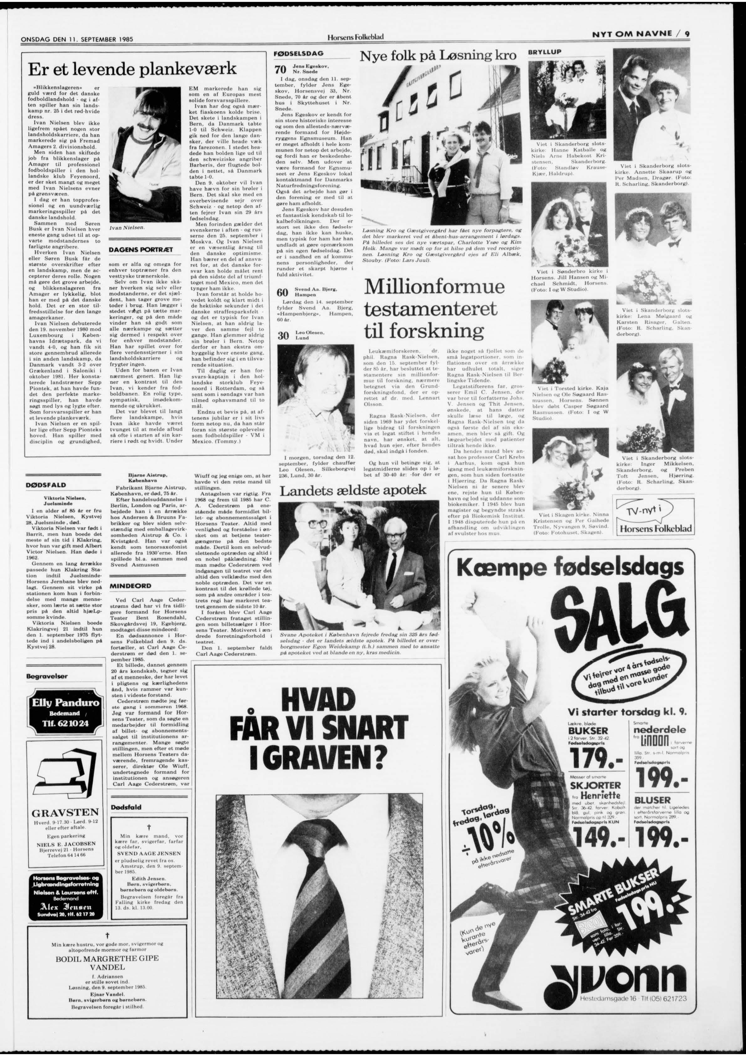 Jill og Michaels bryllupsbillede Horsens Folkeblad d. 11-09-1985.