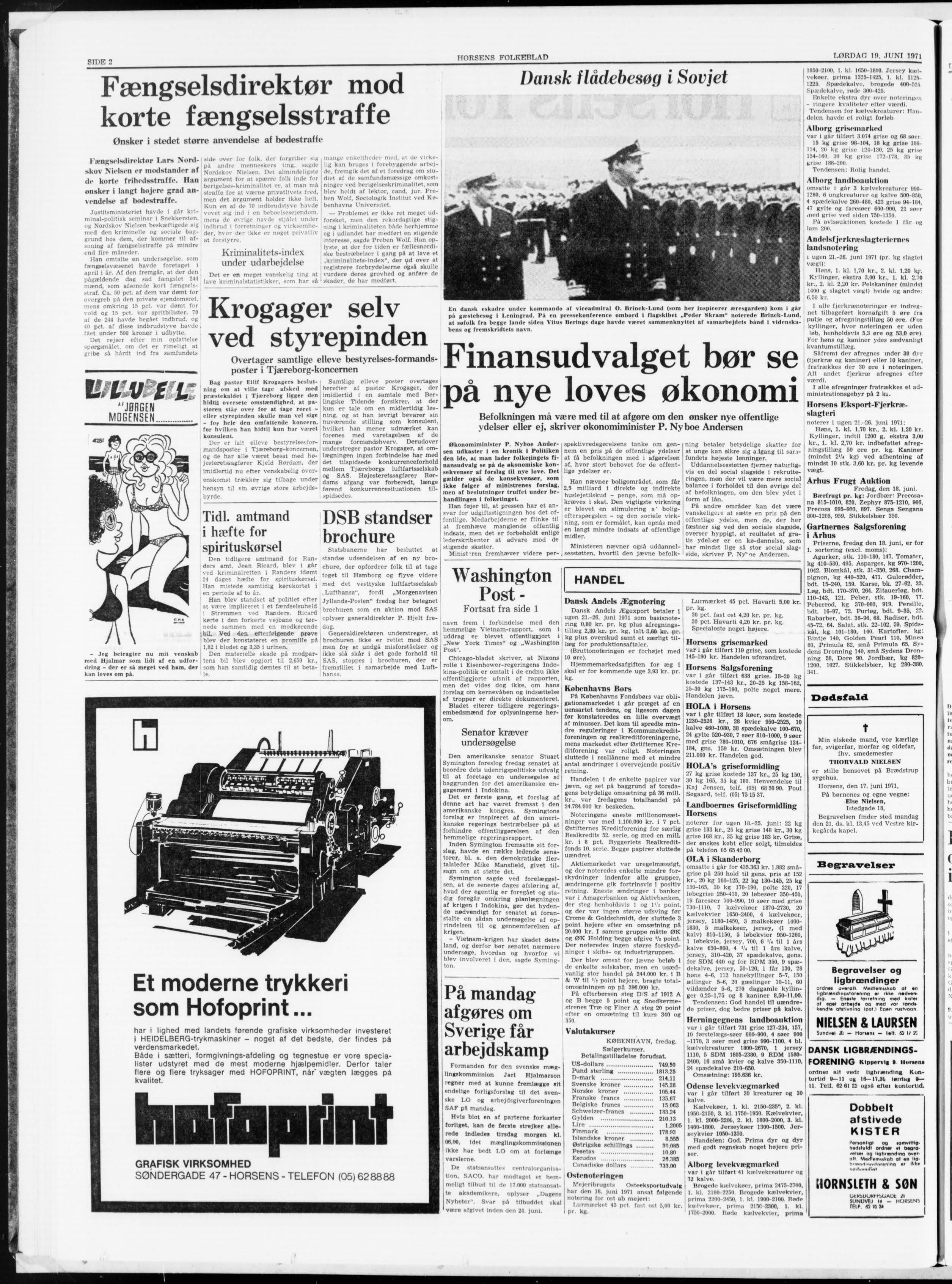 Thorvald Nielsen dødsannonce i Horsens Folkeblad d. 19-06-1971